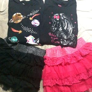 Lot- 2 long-sleeved tops & 2 lacey skirts